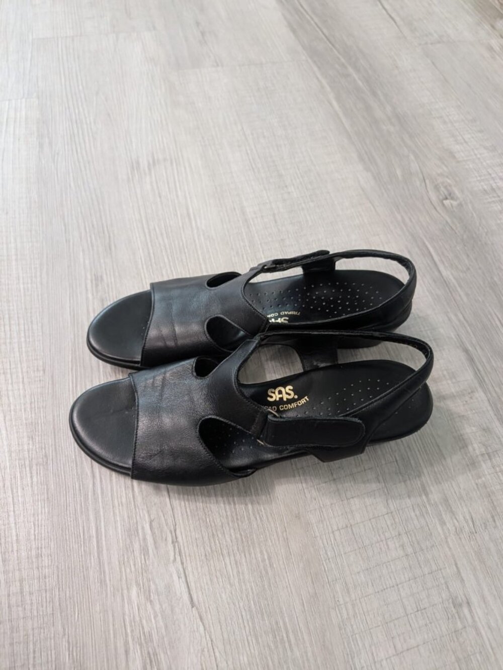 SAS Tripad Comfort  Leather Black Shoes Adjustable Strap Size 10 Narrow